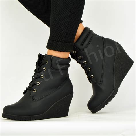 Ladies Womens Mid High Wedge Heel Winter Biker Ankle Boots Shoes Size