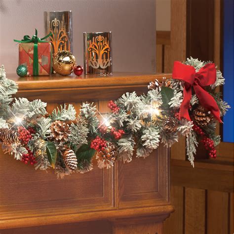 Collections Etc Lighted Christmas Frosted Pine Garland ...