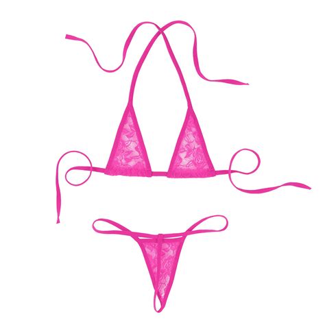 Sexy Womens Lace Micro Mini Bikini Bra G String Underwear Swimwear