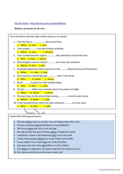 Relative Pronouns And Adverbs General English Esl Worksheets Pdf And Doc