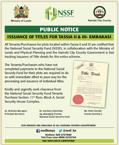 Issuance Of Titles For Tassia Ii And Iii Embakasi Nssf Kenya
