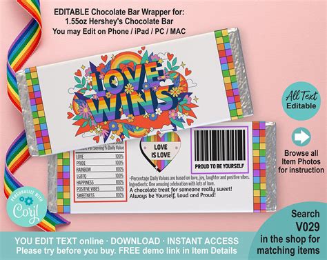 Happy Pride Month Lgbtq Chocolate Candy Bar Wrapper Editable Template