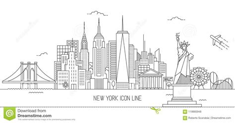 New York Skyline Line Art Style Stock Vector Illustration Of Brooklyn