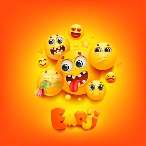 Premium Vector Emoji Cartoon Group Smile Character On Yellow