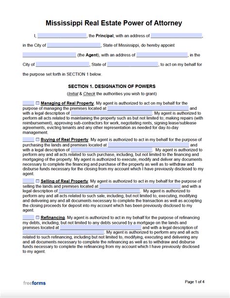 Free Mississippi Power Of Attorney Forms Pdf Word