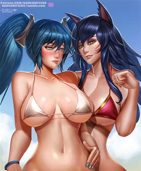 Sona X Ahri Sexy Beach By Badcompz Hentai Foundry