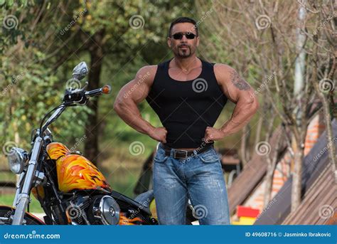 Bodybuilder And Motorcycle Stock Photo Image Of Chrome 49608716