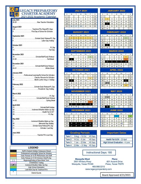 School Calendar Parent Resources Legacy Preparatory Charter Academy