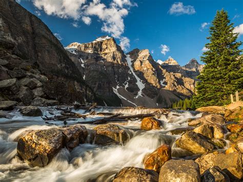 Mountain River Rock Stone Pine Wood Rocky Mountains With