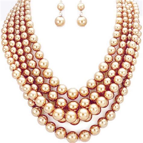Pearl Necklace Set Tina Bronze Layered Pearl Necklace Set Oz Bling