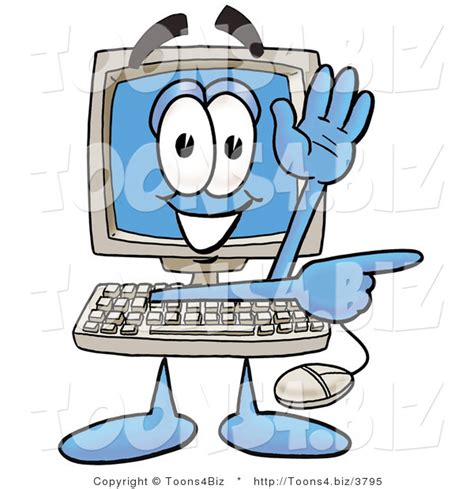 Illustration Of A Cartoon Computer Mascot Waving And Pointing By
