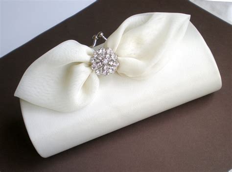 Elegant Ivory Bridal Clutch Purse Chic Bow By Blossomsandlace