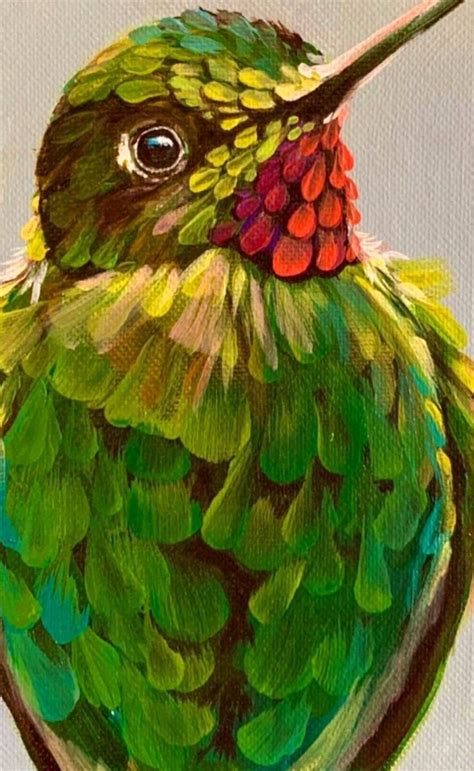 A Painting Of A Green And Red Hummingbird