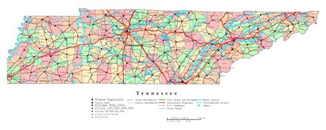 Laminated Map Large Detailed Administrative Map Of Tennessee State