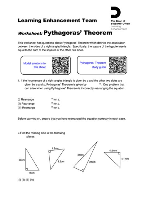 Pythagorean Theorem Whole Numbers Worksheet