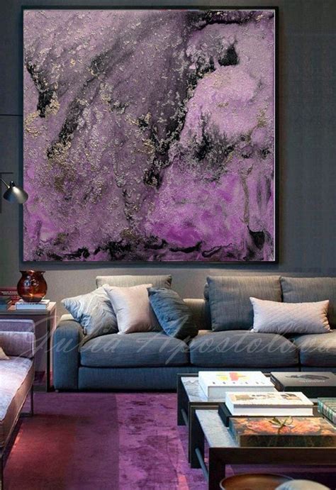 Purple And Black Large Wall Art Purple Abstract Painting Canvas Print