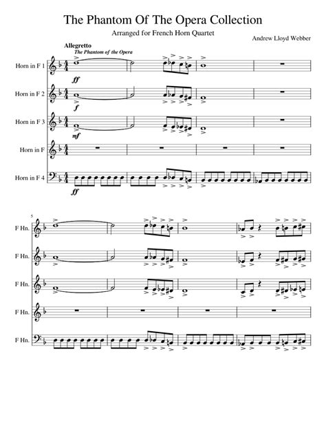 From a youtube video, click the bookmark to find it's sheet music. The Phantom Of The Opera Collection Sheet music for French Horn | Download free in PDF or MIDI ...