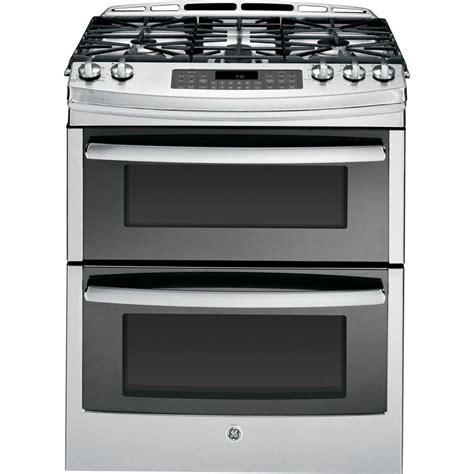 Ge Profile 67 Cu Ft Slide In Double Oven Gas Range With Self Cleaning Convection Oven In