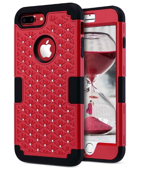 Ulak Hybrid Shock Absorption Case For Iphone 7 Plus Bling Red