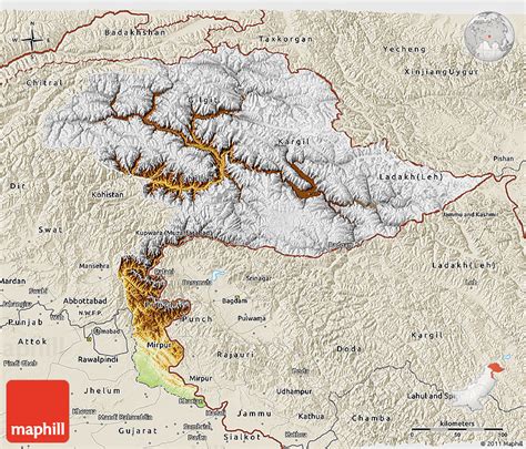 Physical 3d Map Of Jammu And Kashmir Shaded Relief Outside