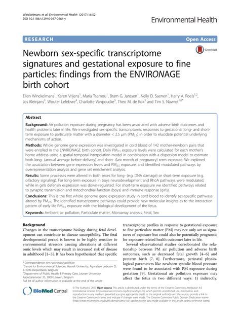 Pdf Newborn Sex Specific Transcriptome Signatures And Gestational Exposure To Fine Particles