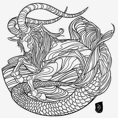 Grayscale adult coloring page, digital download file specifications: Zodiac coloring page Capricorn | Coloring book set ...