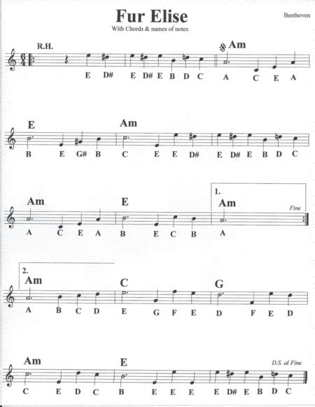 Beginner Fur Elise Sheet Music with Letters 44 Download Fur Elise with