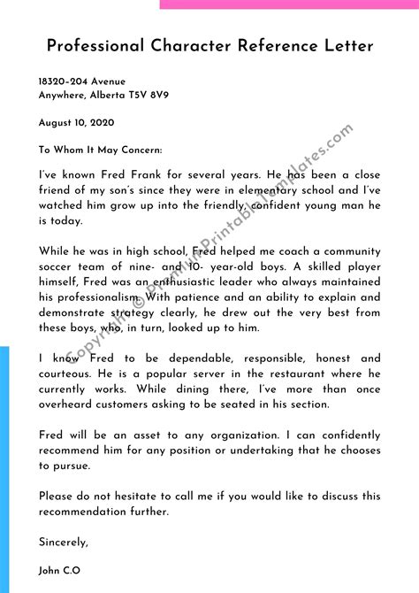Cover letters are the employer's first impression of you as a potential candidate; Character Reference Letter Example Database | Letter ...