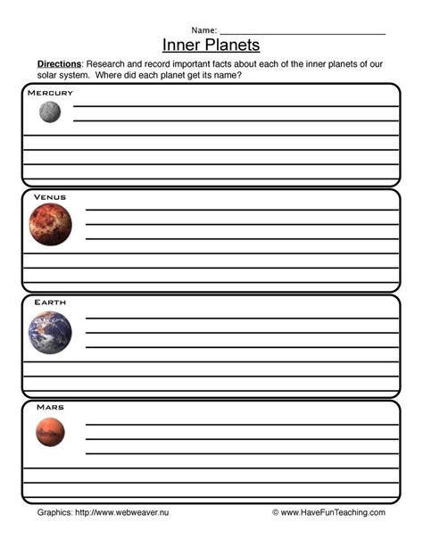Planets Worksheet 4th Grade