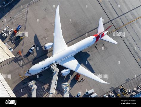 Qantas Airways Boeing 787 Aeroplane Aerial View Top Down View Of