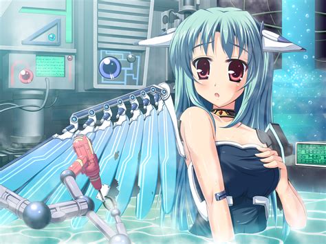 Maybe you would like to learn more about one of these? blue hair long hair red eyes robot tagme water wings ...