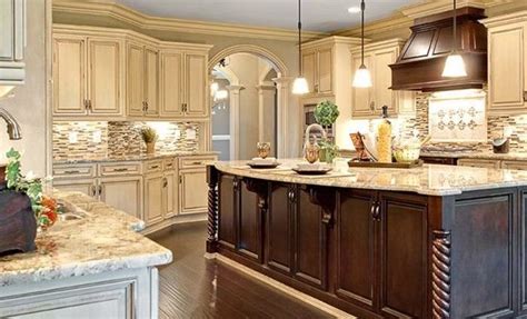 image  cream colored distressed kitchen cabinets