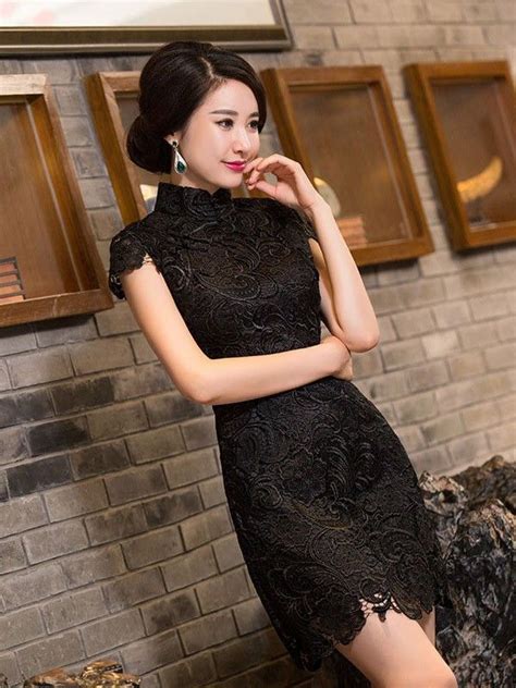 Black Lace Chinese Qipao Cheongsam Dress Cozyladywear Schöne