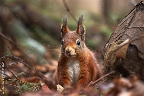 A Red Squirrel Is Depicted In Detail In Its Natural Habitat Red