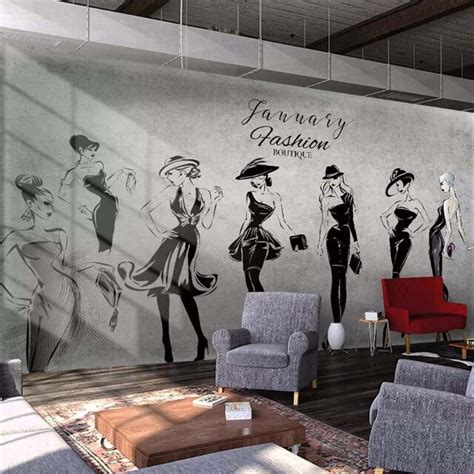 Custom 3d Fashion Dress Mural Hand Drawn Wooden Board Wallpapers Fashion Girl Modern Art Wall