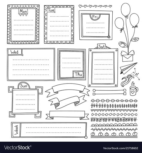 Frames With Weekdays For Bullet Journal Royalty Free Vector