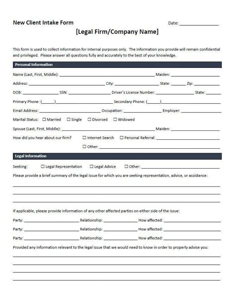 Printable Client Intake Form Template