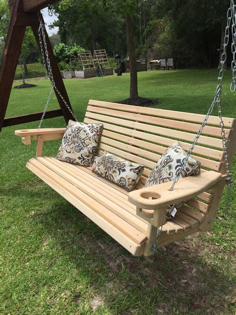 5 Ft Handmade Cypress Porch Swing With Cupholders Custom Etsy Porch