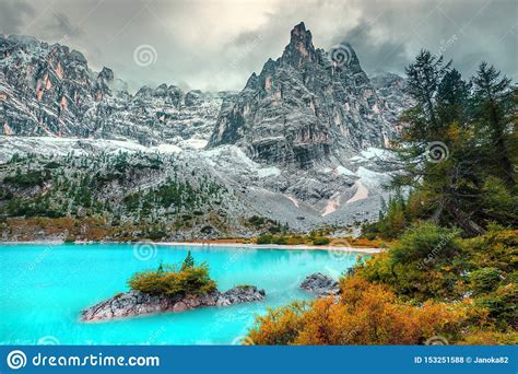 Beautiful Alpine Landscape With Turquoise Glacier Lake Sorapis