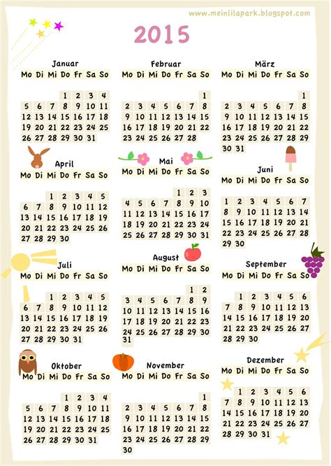 Free Printable Calendar 2015 Colorful Year Ausdruckbarer Kalender
