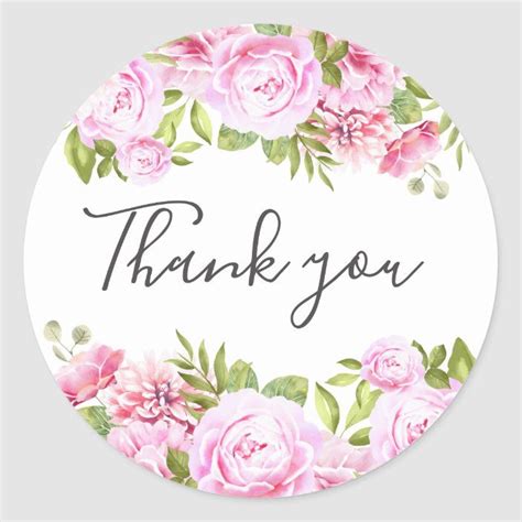 Blush Pink Greenery Floral Thank You Classic Round Sticker
