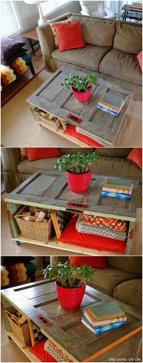 Walker edison anastasia modern metal wrap x base coffee table, 30 inch, reclaimed barnwood and black. 10 resourceful ways you can re-use your old door