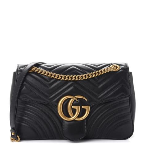 Gucci Calfskin Matelasse Medium Gg Marmont Shoulder Bag Black 262760