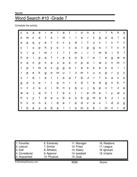 Word Search 10 Grade 7 Worksheet For 7th Grade Lesson Planet
