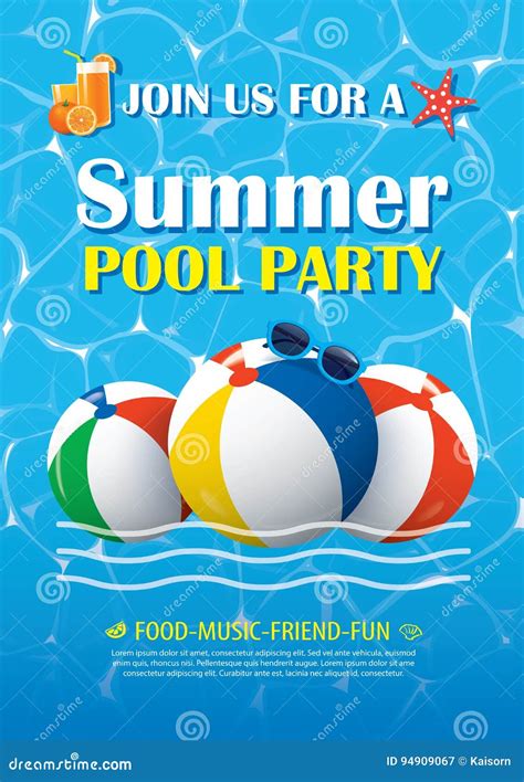 Pool Party Invitation Poster With Blue Water Vector Summer Back Stock Vector Illustration Of