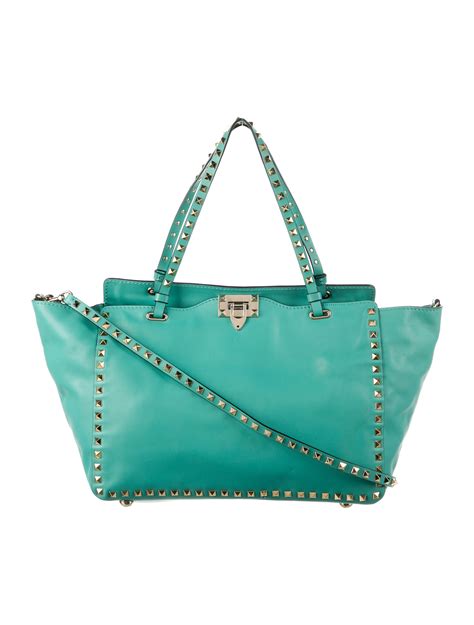 Valentino Leather Rockstud Tote Bag Green Totes Handbags Val295658