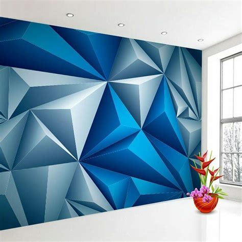 3d Blue Geometric Triangle Wall Mural Wallpaper Living Room Bedroom