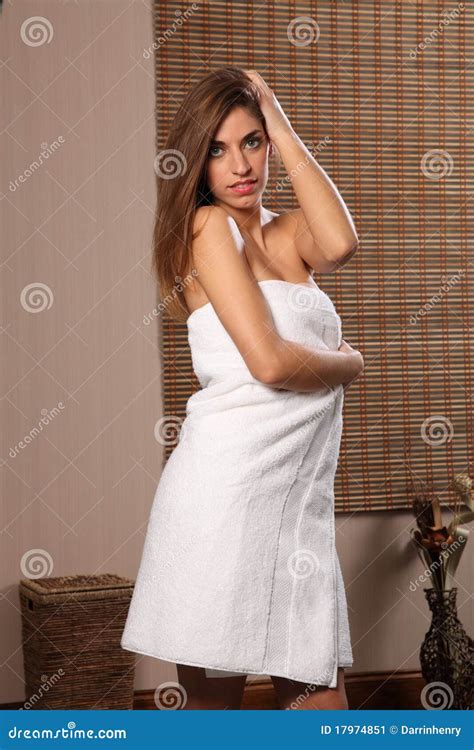 Healthy Young Woman Wearing White Towel On Body Stock Image Image
