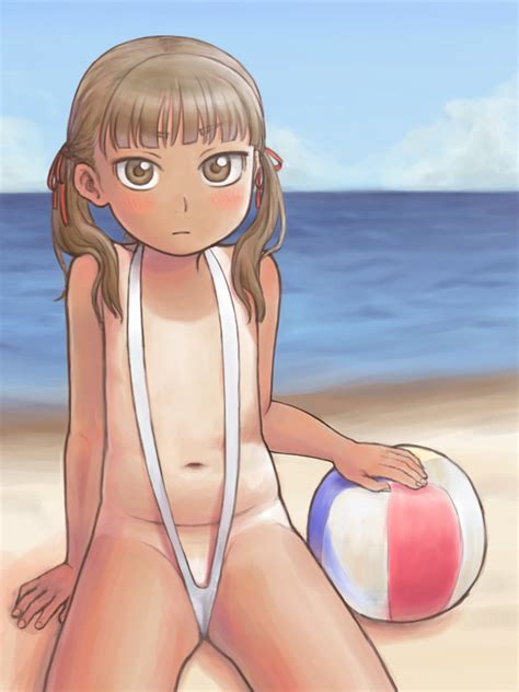 Nitera1041 Marui Mitsuba Mitsudomoe 1girl Ball Beach Beachball Bikini Blush Brown Eyes