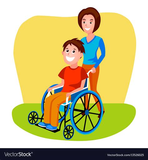 Woman Helping Disabled Person In Wheelchair Vector Image